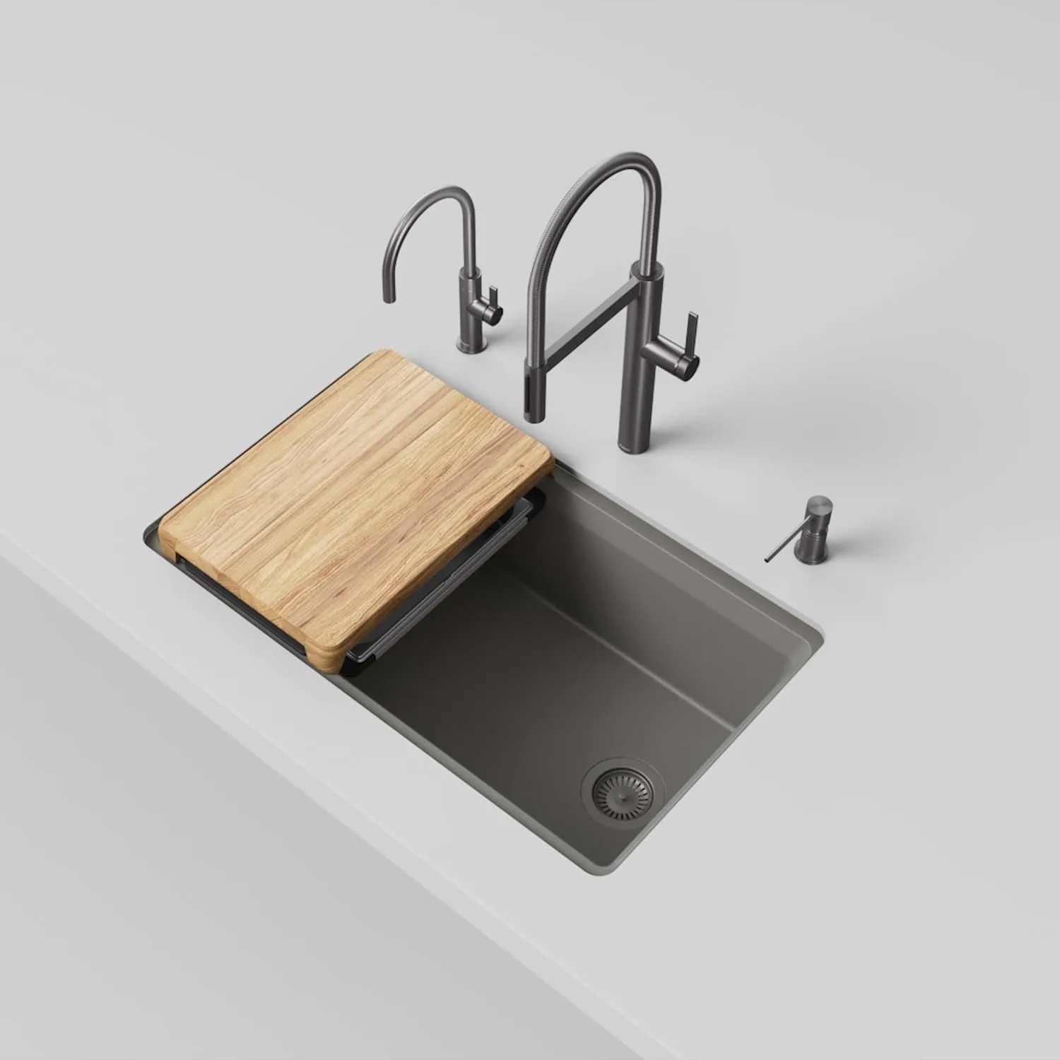 Inteos SILGRANIT 33" Single Bowl Reversible Undermount Workstation Kitchen Sink - Volcano Gray