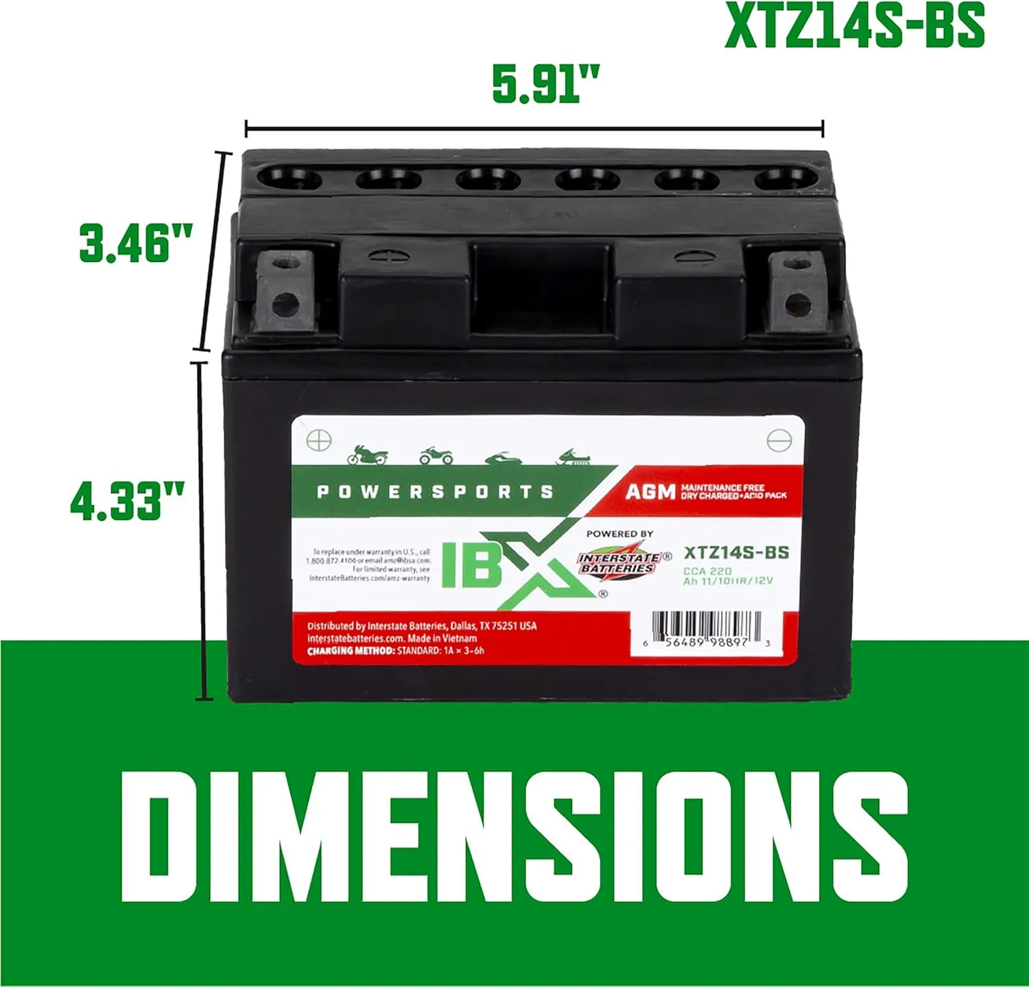 Interstate Batteries YTZ14S-BS 12V 11Ah Powersports Battery 220CCA AGM Rechargeable Replacement for Motorcycles, Scooters, BMW Honda Suzuki Yamaha KTM (XTZ14S-BS)