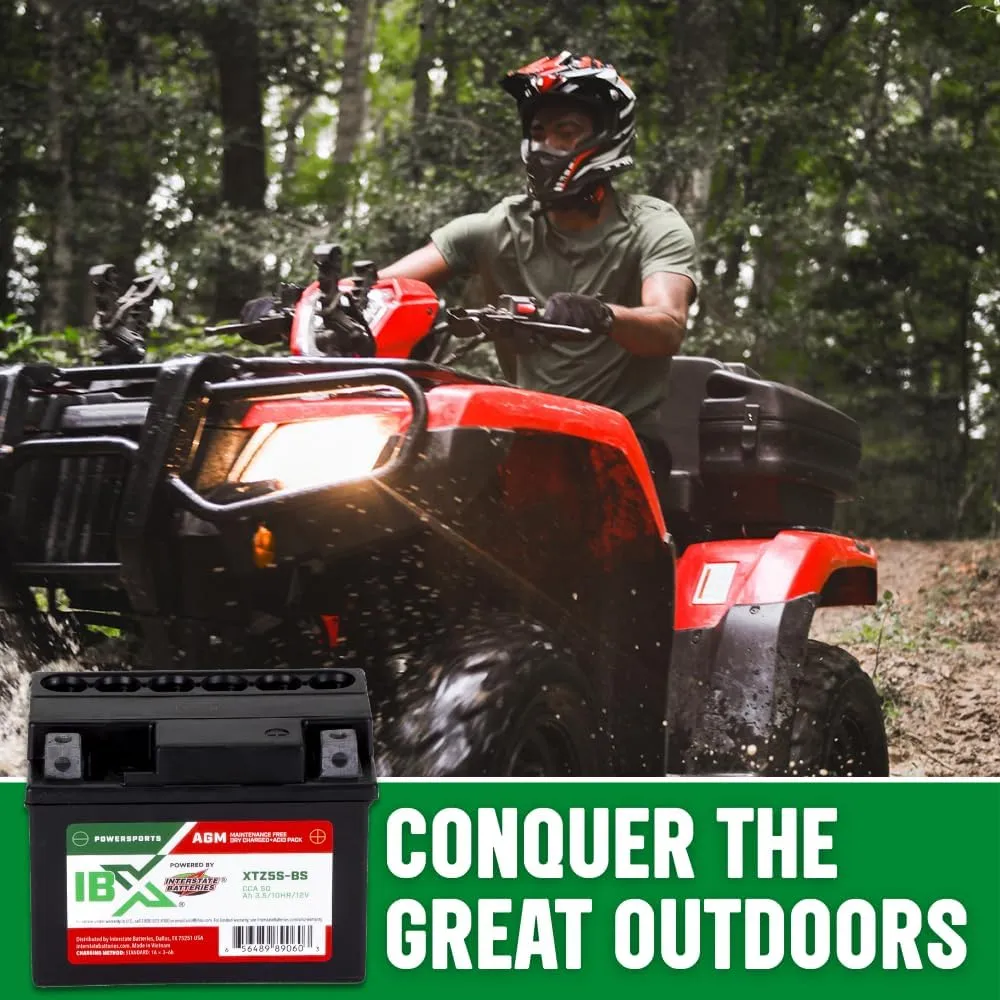 Interstate Batteries YTZ5S-BS 12V 3.5Ah Powersports Battery 50CCA AGM Rechargeable Replacement for BRP, Honda, KTM Dirt Bikes, Motorcycles, ATVs, Scooters (XTZ5S-BS)