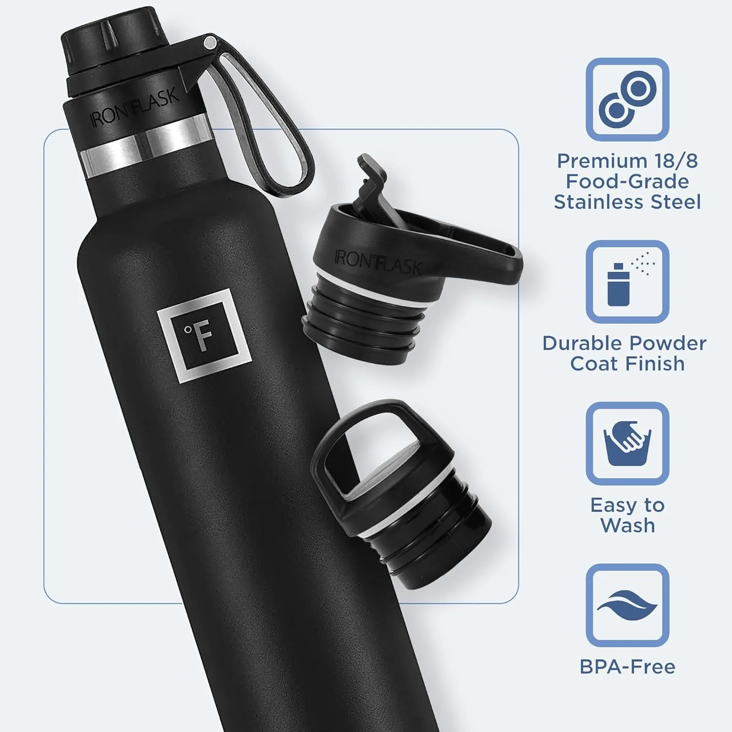 IRON °FLASK Camping & Hiking Hydration Canteens - 3 Lids (Narrow Spout Lid) Leak Proof Vacuum Insulated Stainless Steel - Hot & Cold Double Walled Sports Water Bottle - Dark Pine, 24 Oz
