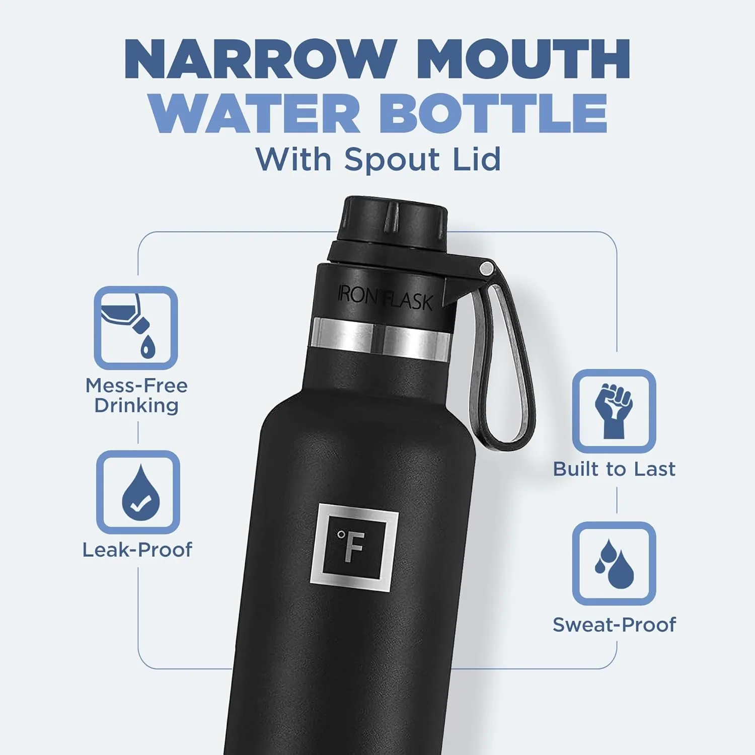 IRON °FLASK Camping & Hiking Hydration Canteens - 3 Lids (Narrow Spout Lid) Leak Proof Vacuum Insulated Stainless Steel - Hot & Cold Double Walled Sports Water Bottle - Dark Pine, 24 Oz