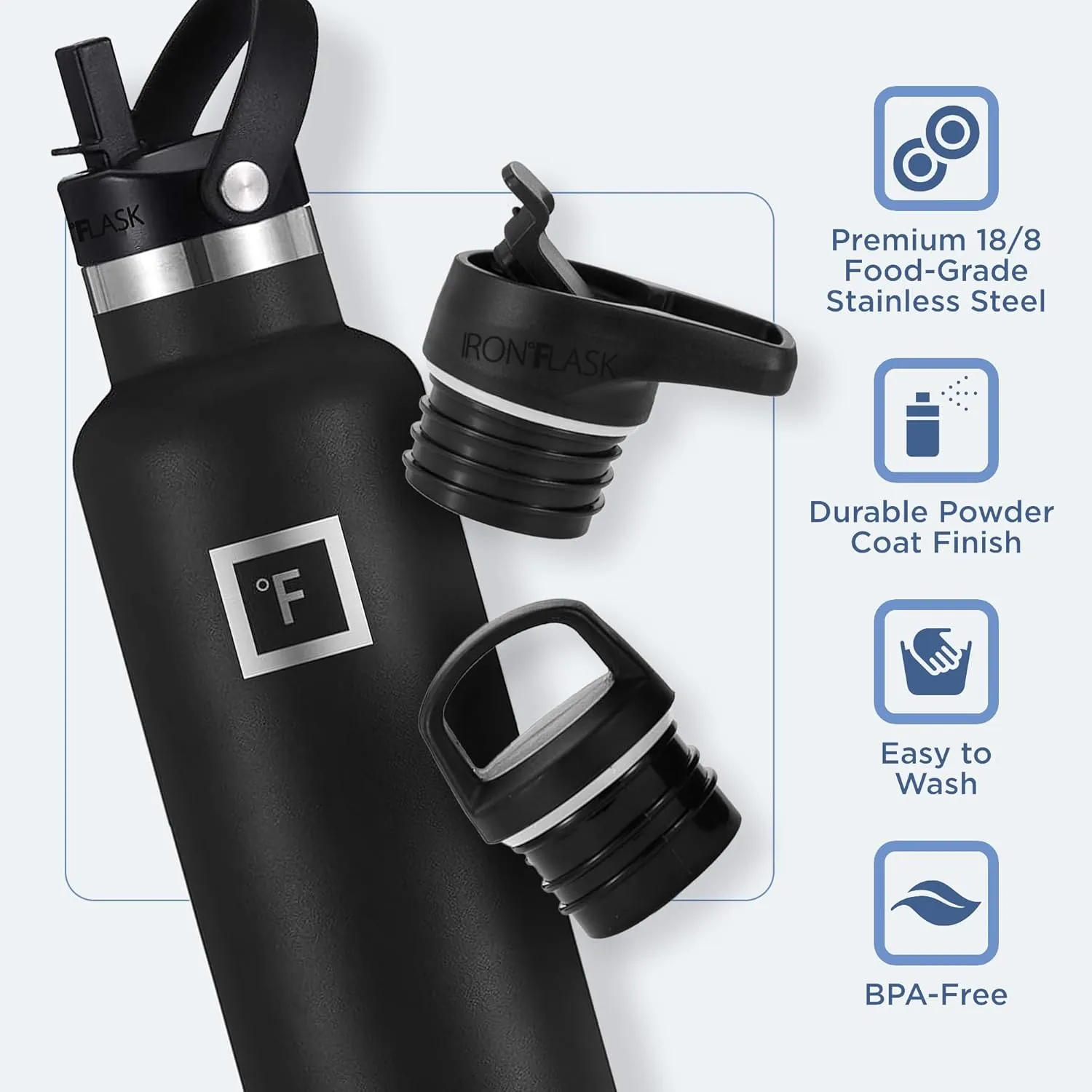 IRON °FLASK Camping & Hiking Hydration Canteens - 3 Lids (Narrow Straw Lid) Leak Proof Vacuum Insulated Stainless Steel - Hot & Cold Double Walled Sports Water Bottle - Cotton Candy, 24 Oz