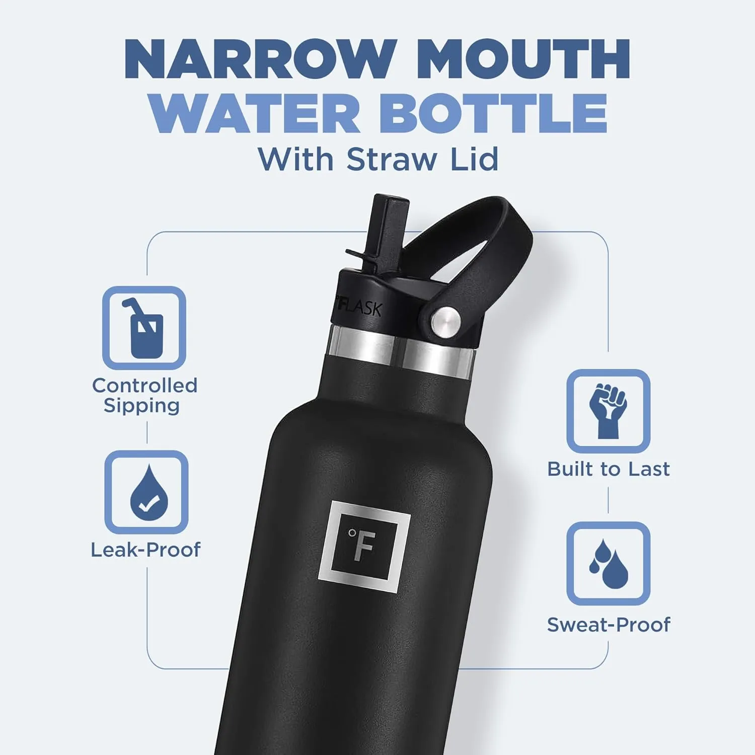 IRON °FLASK Camping & Hiking Hydration Canteens - 3 Lids (Narrow Straw Lid) Leak Proof Vacuum Insulated Stainless Steel - Hot & Cold Double Walled Sports Water Bottle - Dark Night, 20 Oz