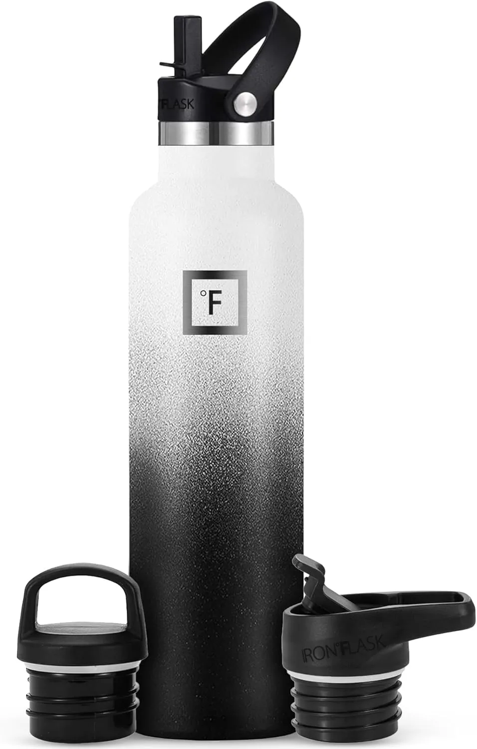 IRON °FLASK Camping & Hiking Hydration Canteens - 3 Lids (Narrow Straw Lid) Leak Proof Vacuum Insulated Stainless Steel - Hot & Cold Double Walled Sports Water Bottle - Day & Night, 24 Oz