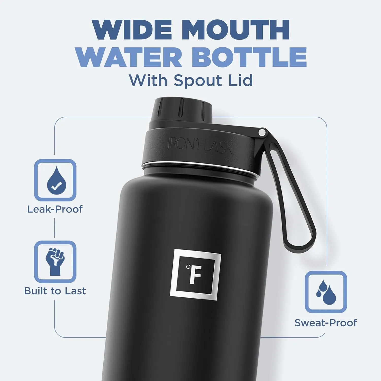 IRON °FLASK Camping & Hiking Hydration Flask with 3 Lids - Stainless Steel, Double Walled & Vacuum Insulated Water Bottle - Leak Proof & BPA Free (Dark Rainbow, Spout - 40 oz)