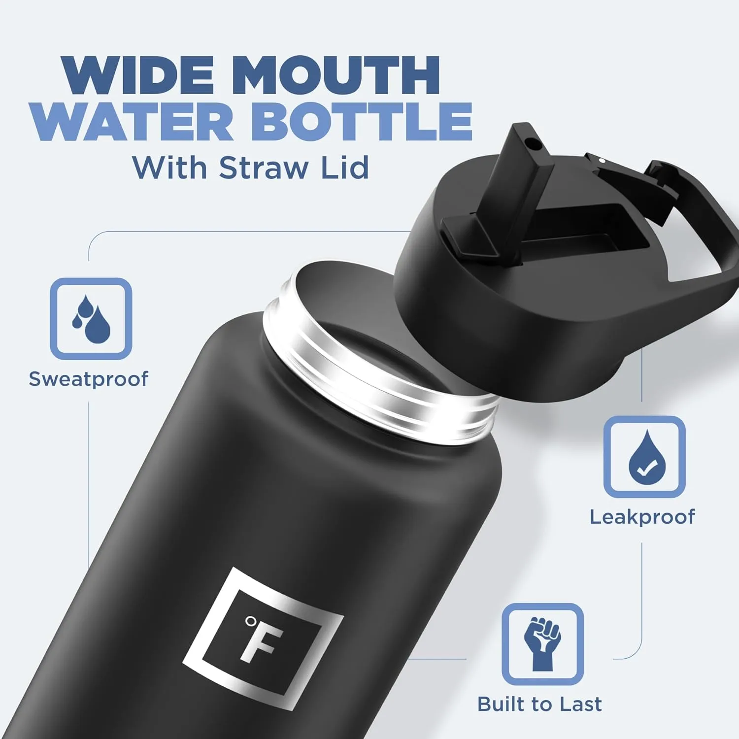 IRON °FLASK Camping & Hiking Hydration Flask with 3 Lids - Stainless Steel, Double Walled & Vacuum Insulated Water Bottle - Leak Proof & BPA Free (Morning Mist, Straw - 40 oz)