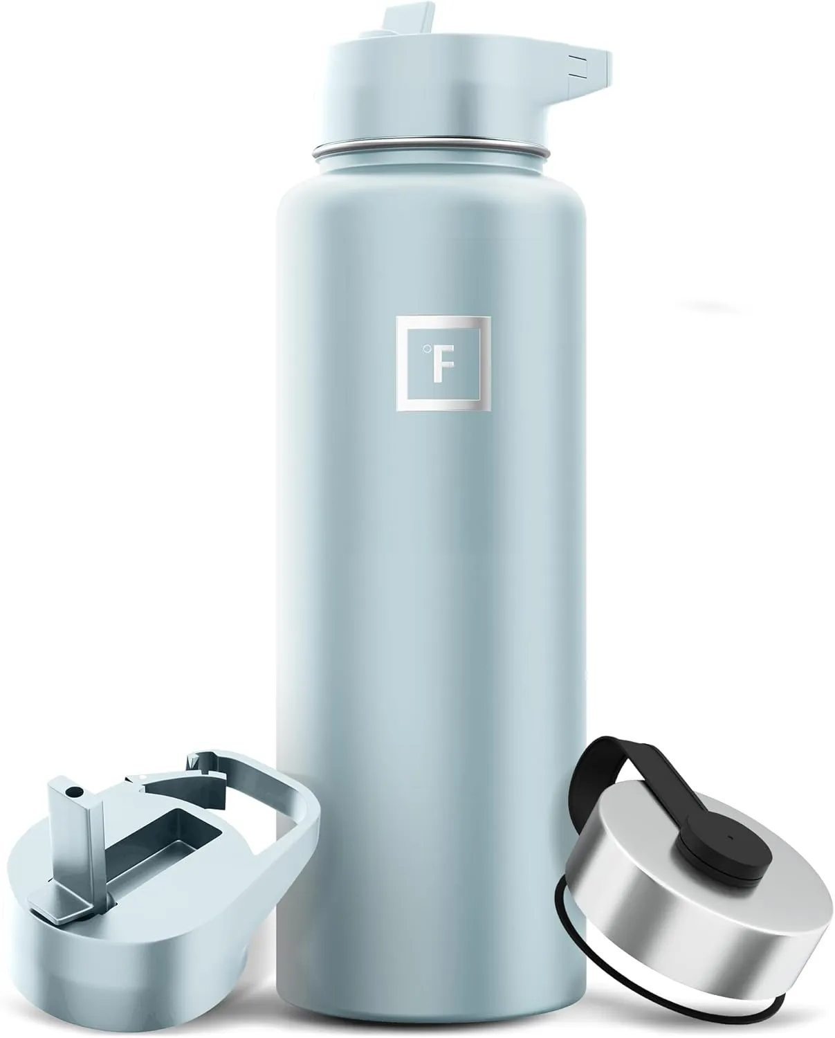 IRON °FLASK Camping & Hiking Hydration Flask with 3 Lids - Stainless Steel, Double Walled & Vacuum Insulated Water Bottle - Leak Proof & BPA Free (Morning Mist, Straw - 40 oz)