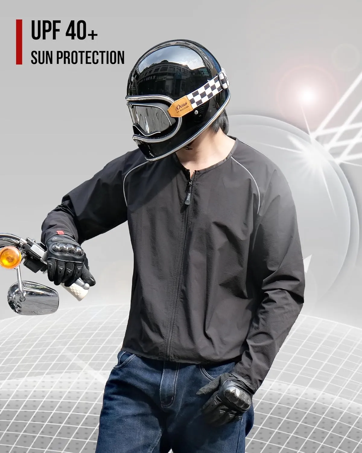 IRON JIA'S Motorcycle Jacket Windproof Liner, Water-Repellent, UPF 40  Sun Protection, Breathable, Compact and Packable (No Armor) M