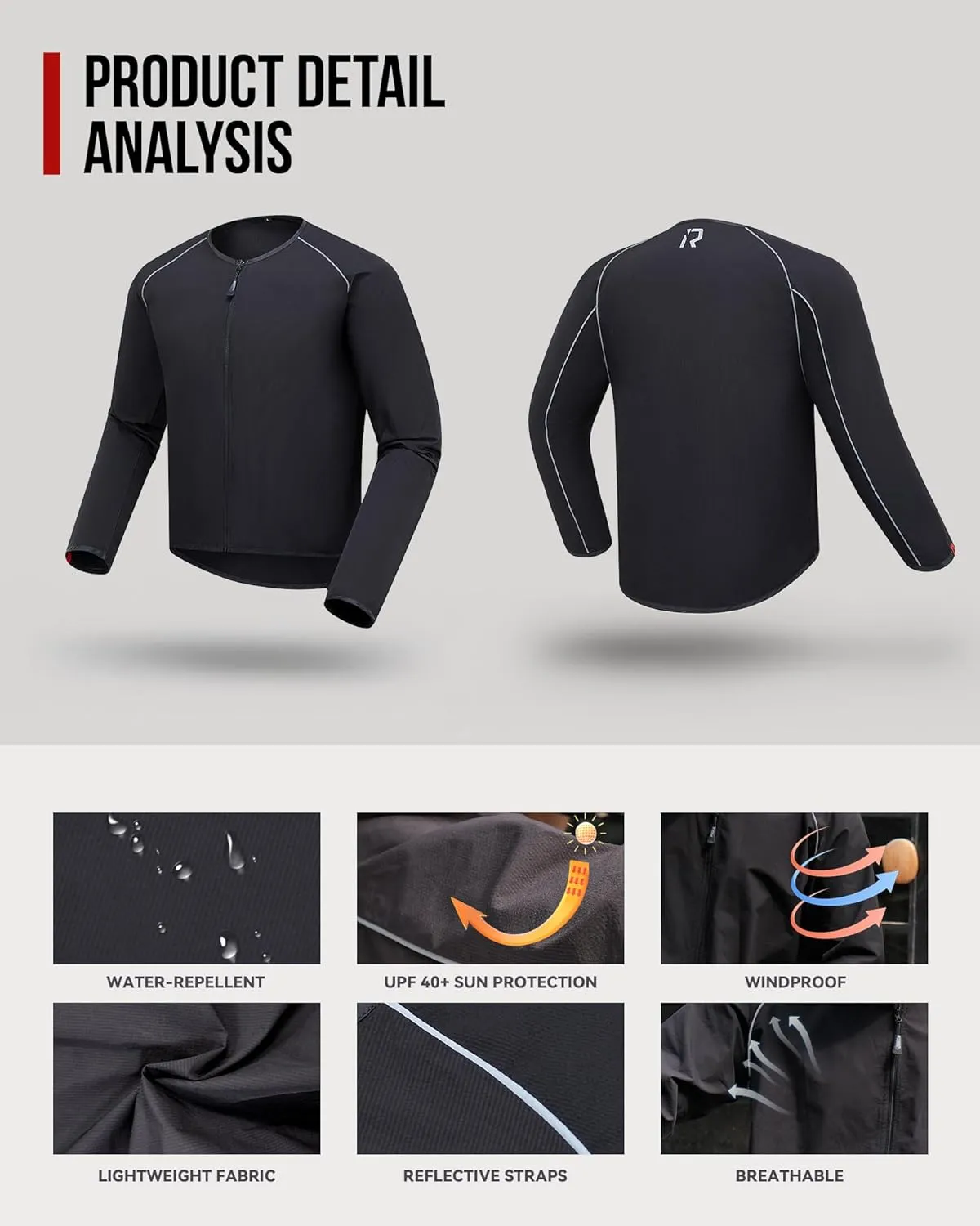 IRON JIA'S Motorcycle Jacket Windproof Liner, Water-Repellent, UPF 40  Sun Protection, Breathable, Compact and Packable (No Armor) M