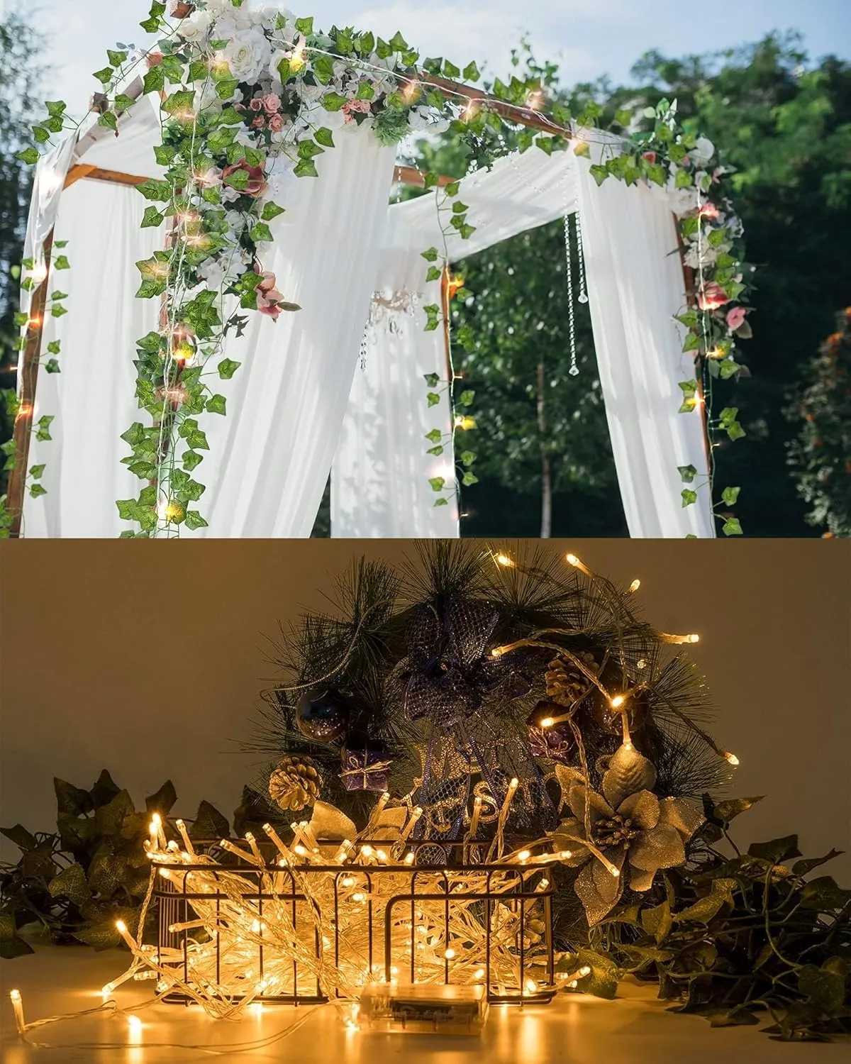 JACKYLED 24 Pack Artificial Ivy Vines with 200 LED String Light, Fake Plants Hanging Garland for Wall Room Bedroom Garden Office Wedding Party