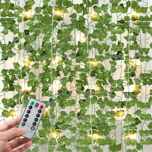 JACKYLED 24 Pack Artificial Ivy Vines with 200 LED String Light, Fake Plants Hanging Garland for Wall Room Bedroom Garden Office Wedding Party