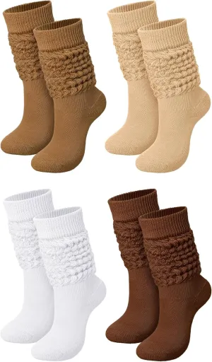 Janmercy 4 Pairs Slouch Socks for Women Bulk Stacked Boot 80s 90s Neon Slouch Knit Scrunchie Socks