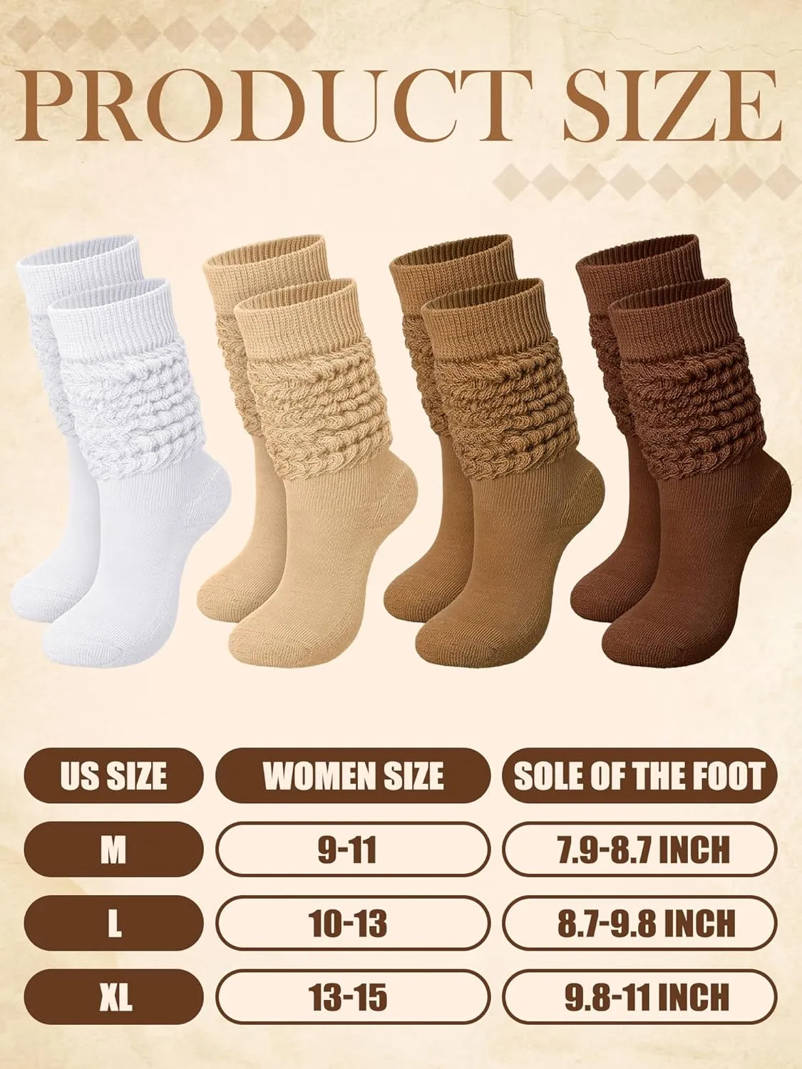 Janmercy 4 Pairs Slouch Socks for Women Bulk Stacked Boot 80s 90s Neon Slouch Knit Scrunchie Socks
