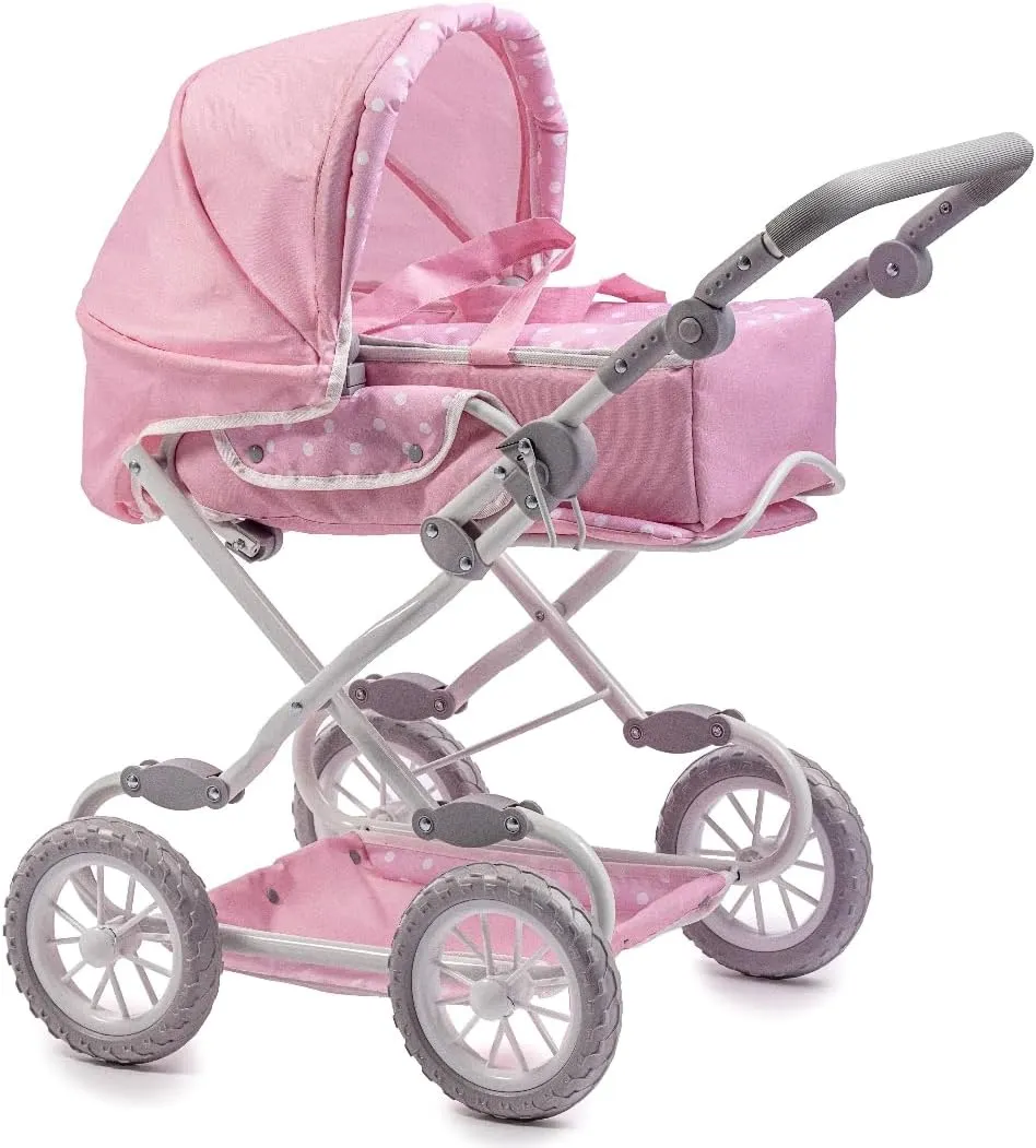 JC Toys | Berenguer Boutique | Deluxe Foldable Baby Doll Stroller with Canopy | Removable Carry Basket | Pink | Ages 3 