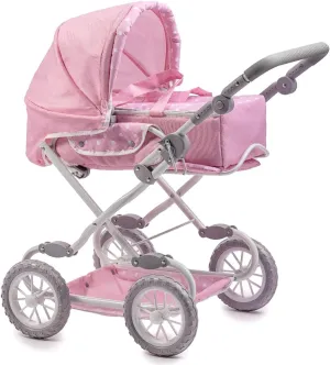 JC Toys | Berenguer Boutique | Deluxe Foldable Baby Doll Stroller with Canopy | Removable Carry Basket | Pink | Ages 3 