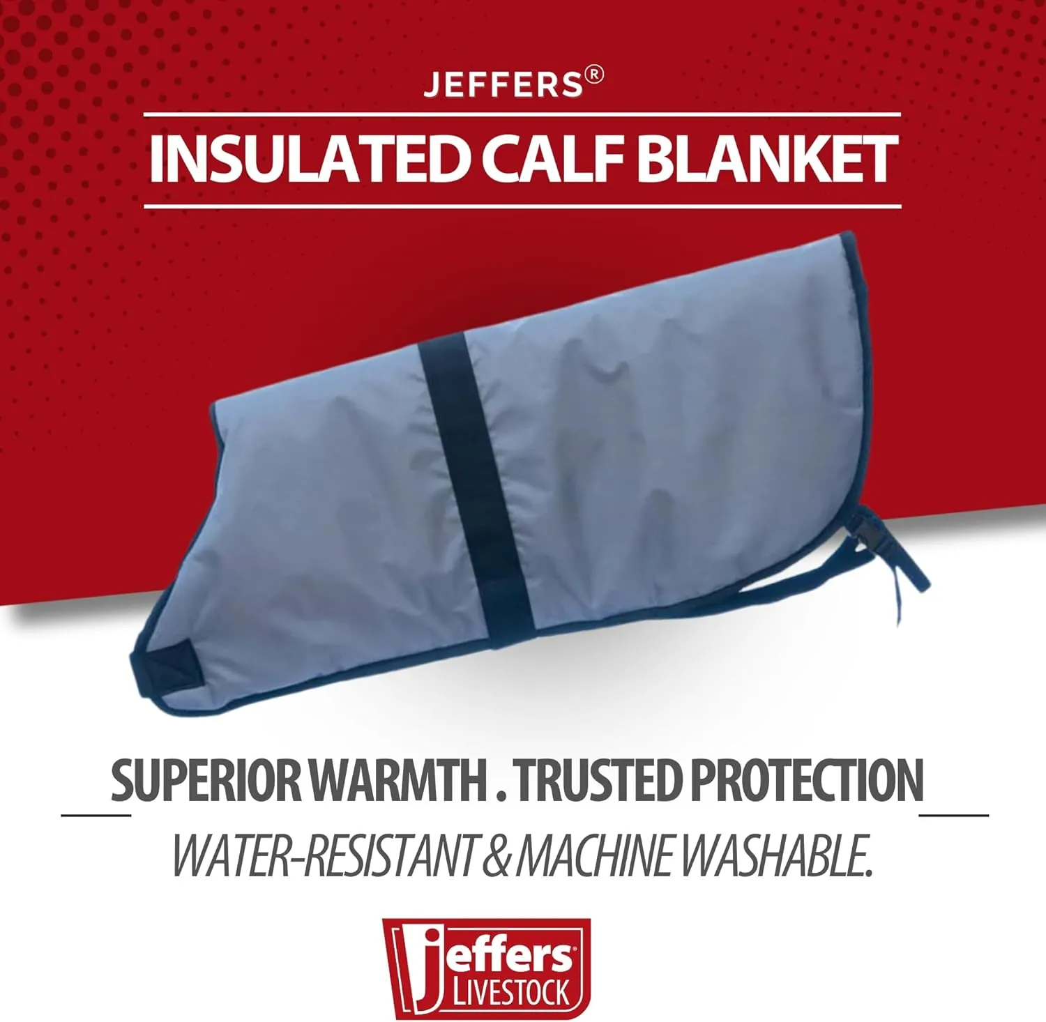 Jeffers Livestock Insulated Calf Blanket, Grey Navy, 1 Pack - 600Denier, 350G Polyfill, Winter Warm Clothes for Calf, Water Proof, Windproof Warming Blanket, Jacket, Coat - Thickened Belly Protection
