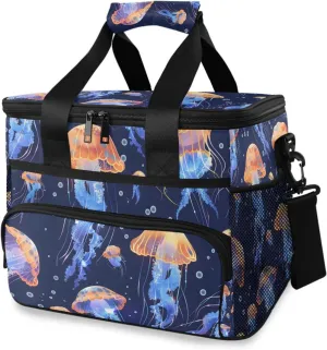 Jellyfish Blue Ocean Map Cooler Bag Insulated Cooler Soft Sided Cooler 24 Can Portable Picnic Bag Large Leakproof Lunch Bag Box for Beach Grocery Camping Travel Car Men Women