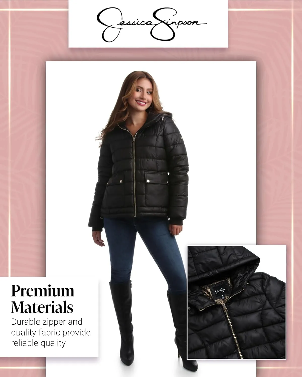 Jessica Simpson Women's Puffer Jacket - Full Zip Up Insulated Quilted Jackets for Women - Cozy Women Winter Coats (S-XL)