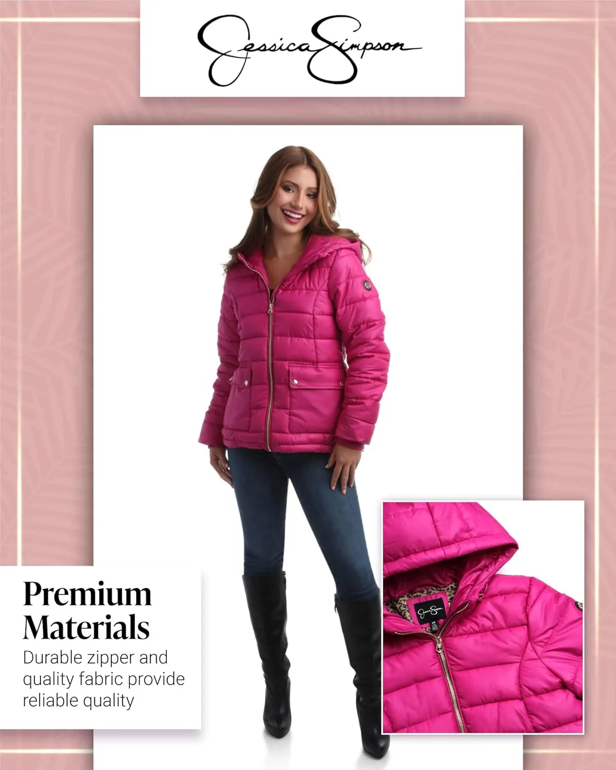 Jessica Simpson Women's Puffer Jacket - Full Zip Up Insulated Quilted Jackets for Women - Cozy Women Winter Coats (S-XL)