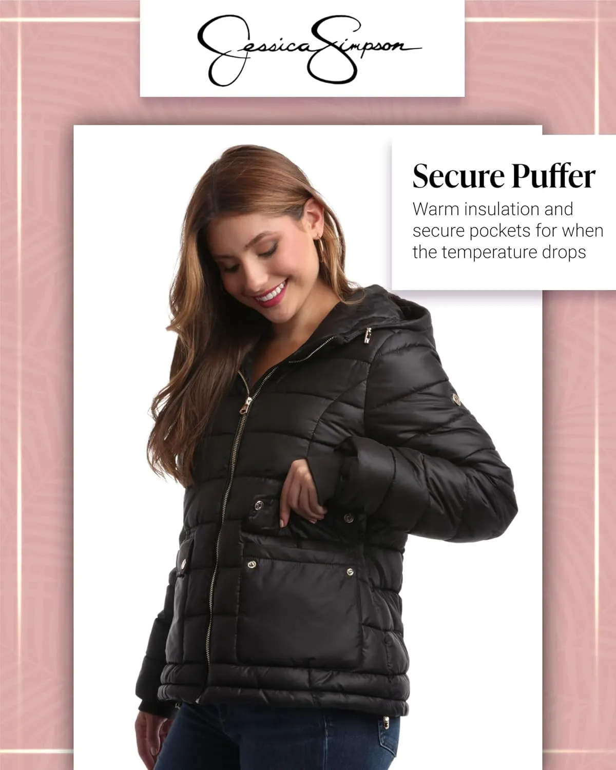 Jessica Simpson Women's Puffer Jacket - Full Zip Up Insulated Quilted Jackets for Women - Cozy Women Winter Coats (S-XL)