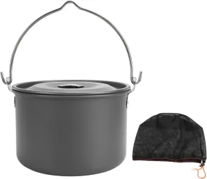 Jiawu Camping Soup Pot Cookware with Lid, Aluminum Alloy Campfire Hanging Pot, Portable Cooking Pots for Hiking, Picnic, Camping, Soup, Water