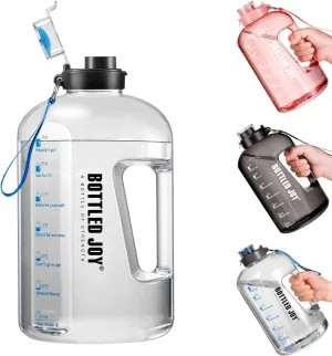 JIMACRO Water Bottle, BOTTLED JOY 1 Gallon Sports Water Bottle with Time Markings and Reusable, 128 Oz Leakproof DUNDUN Water Bottle BPA-Free, Flip Top for Sports, Cycling, Camping