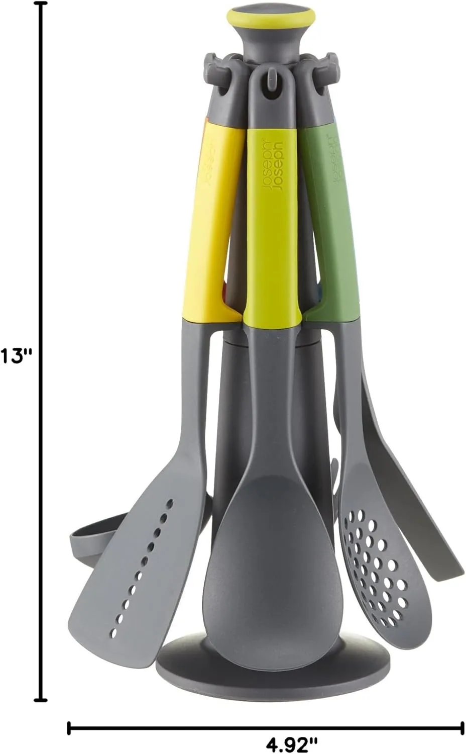 Joseph Joseph Carousel Nylon Kitchen Utensil Tool and Gadget Set with Rotating Storage Stand, 6-Piece Non Stick Tools with Ergonomic Handles, Multicolor