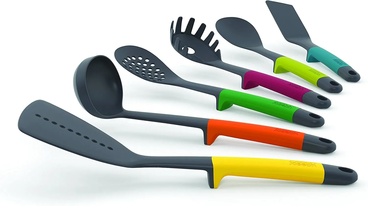 Joseph Joseph Carousel Nylon Kitchen Utensil Tool and Gadget Set with Rotating Storage Stand, 6-Piece Non Stick Tools with Ergonomic Handles, Multicolor