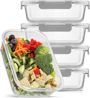 JoyJolt Glass Food Storage Containers with Lids. 5 Pack Glass Meal Prep Containers Reusable 35oz Single Compartment Airtight Container Set. Lunch Containers for Adults and Kitchen Storage Containers