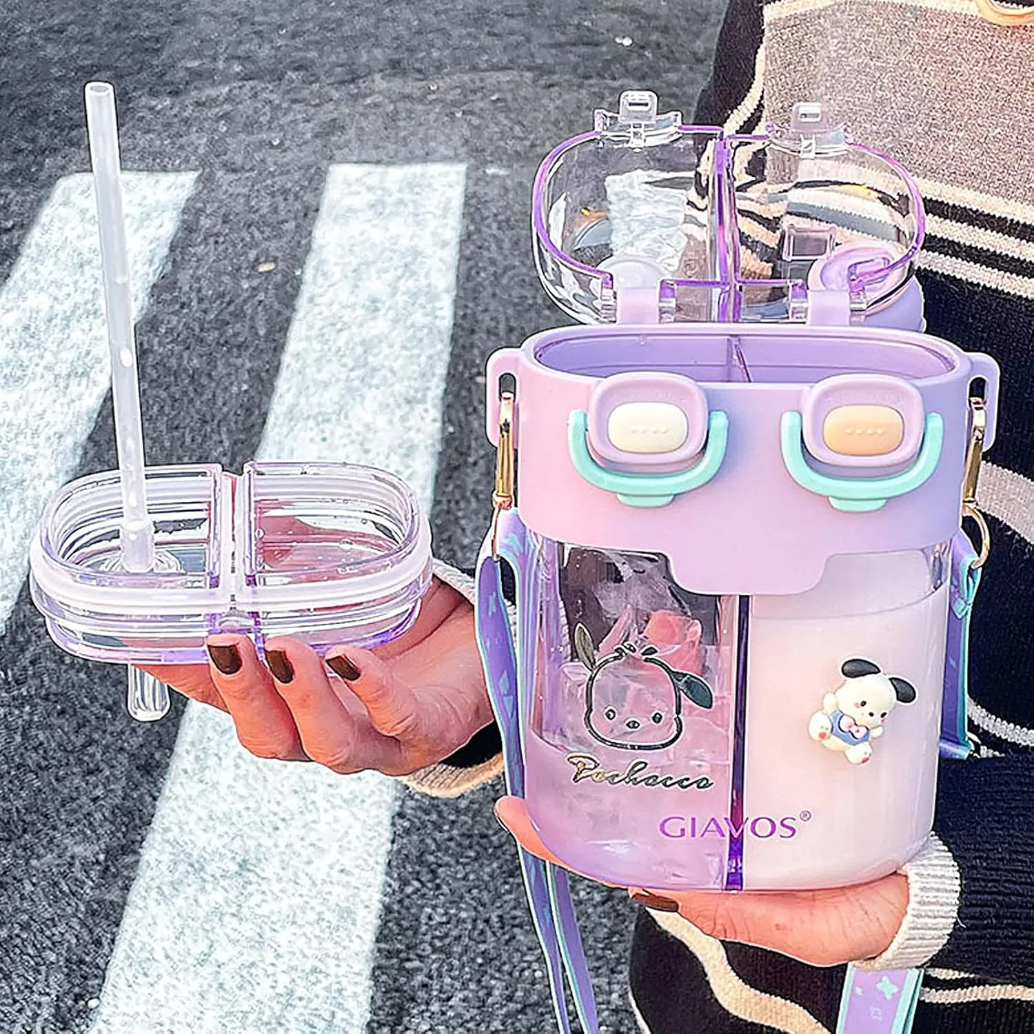 JQWSVE Kawaii Water Bottle - 26oz Cute Water Bottles with Straw and Stickers Double Drinking Water Bottle Portable Leakproof Sports Water Bottle for Outdoor Sports Travel, Purple