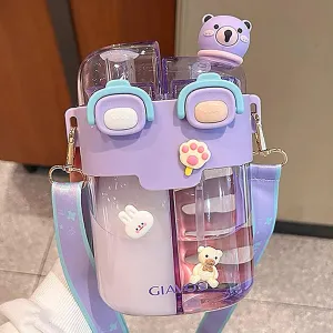 JQWSVE Kawaii Water Bottle - 26oz Cute Water Bottles with Straw and Stickers Double Drinking Water Bottle Portable Leakproof Sports Water Bottle for Outdoor Sports Travel, Purple