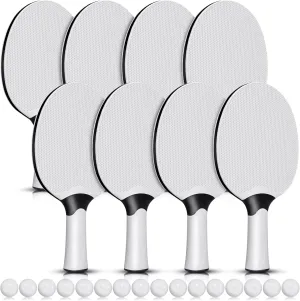 Junkin 8 Pieces Table Tennis Paddles Kit Professional Rackets Set Portable Composite Rubber Table Tennis Racquets with 8 Balls for Indoor and Outdoor, Gray