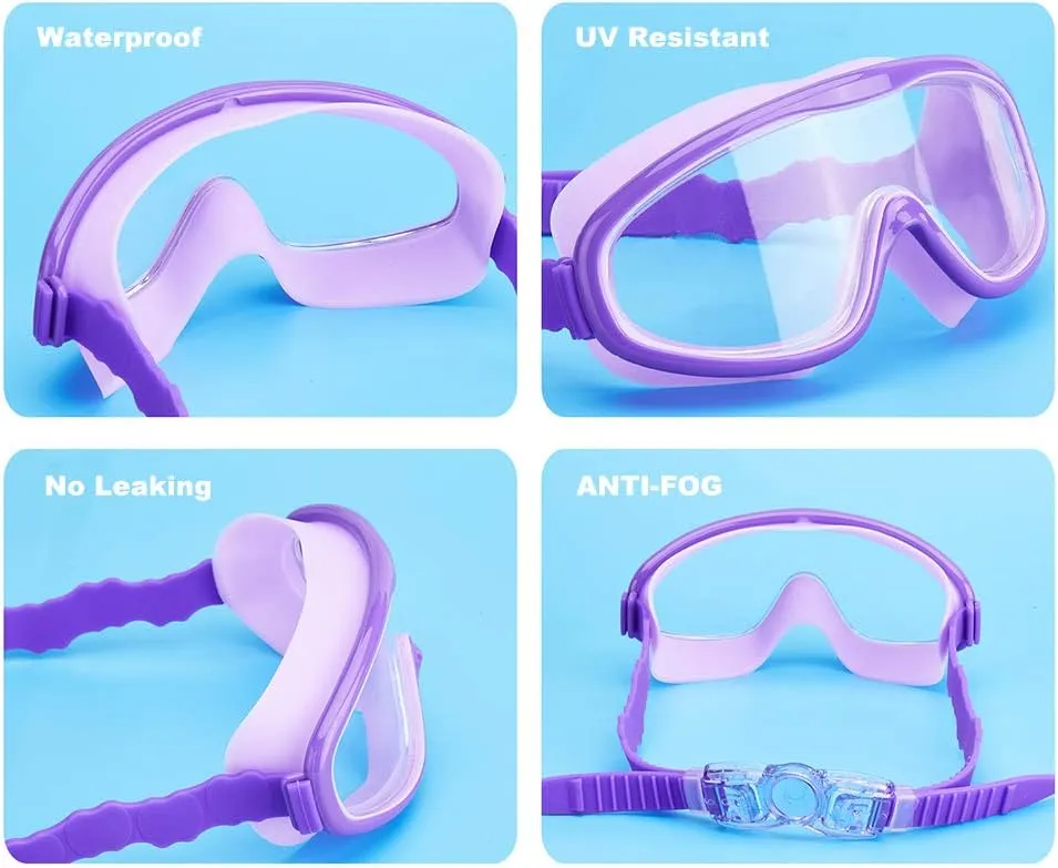 KAILIMENG Kids Swim Goggles, 2 Pack Swimming Goggles for Age 3-15, Anti-Fog Anti-UV Cear Wide View