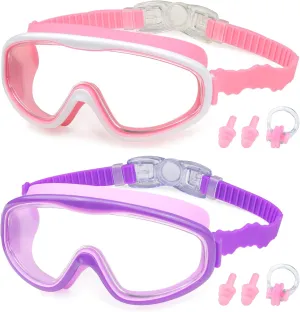 KAILIMENG Kids Swim Goggles, 2 Pack Swimming Goggles for Age 3-15, Anti-Fog Anti-UV Cear Wide View