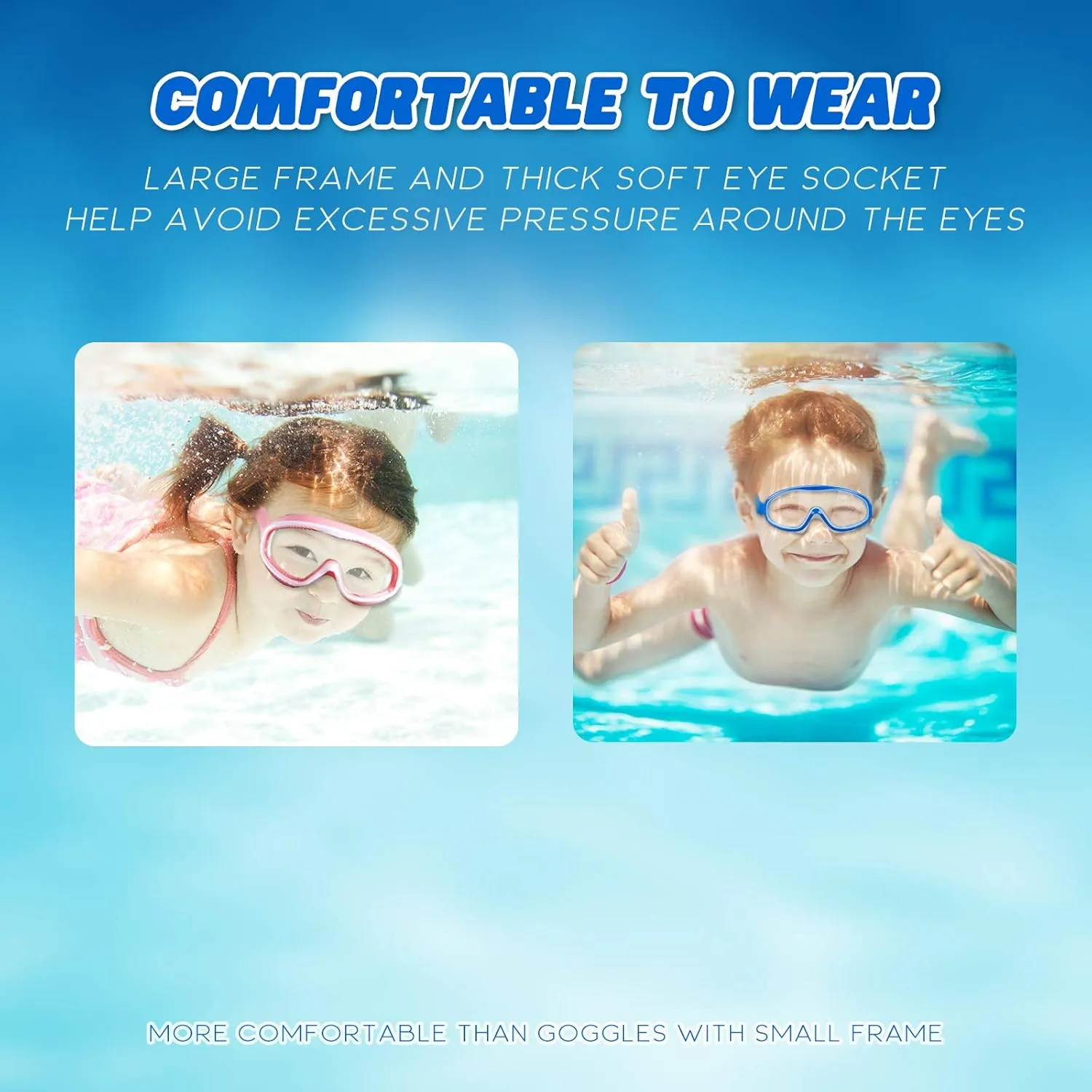 KAILIMENG Kids Swim Goggles, 2 Pack Swimming Goggles for Age 3-15, Anti-Fog Anti-UV Cear Wide View