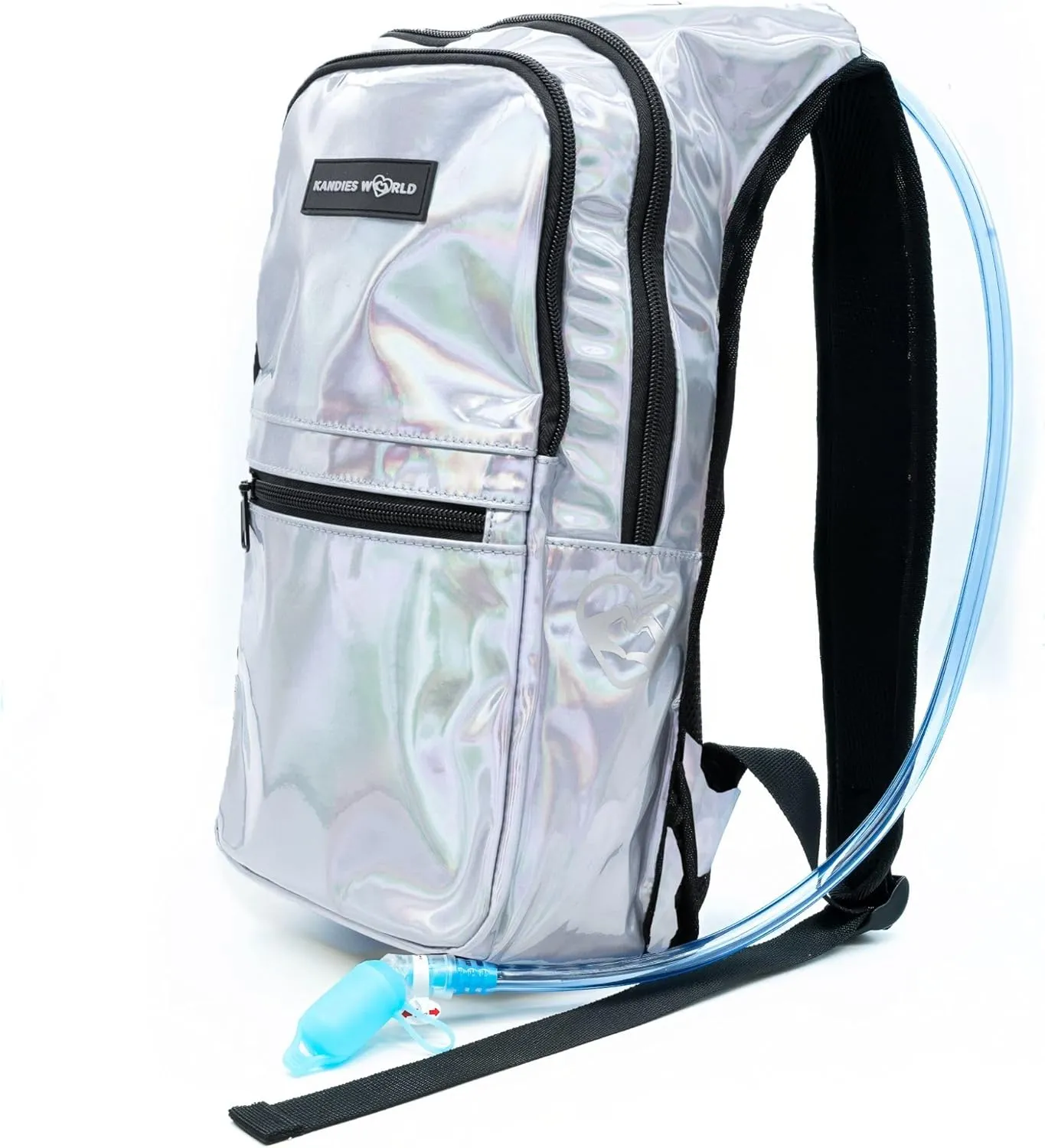 Kandies World Reflective Festival Hydration Pack - 2L Water Bladder for Raves, Hiking, Biking, Running, and More (Multi-Pocket Design)