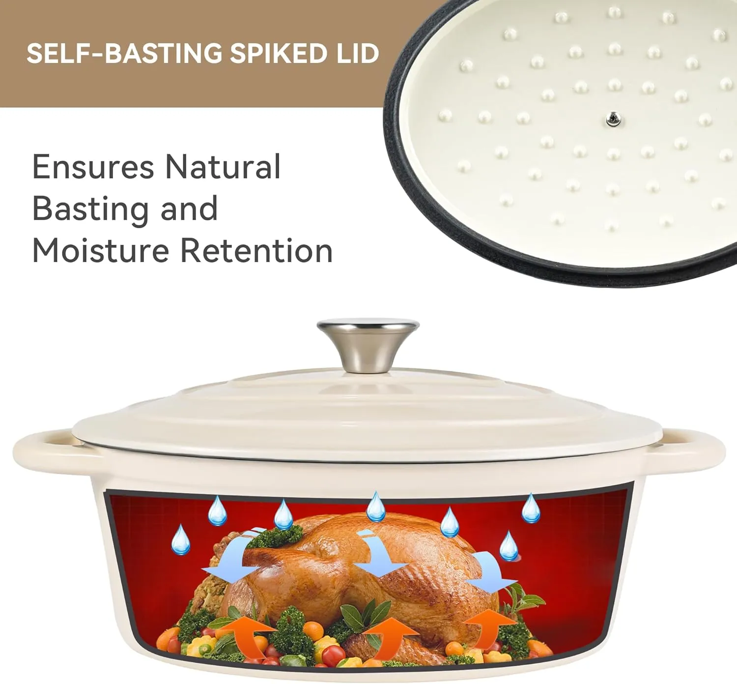 Kerilyn 4.5 Quart Enameled Oval Dutch Oven Pot with Lid and Dual Handles, Cast Iron Dutch Oven for Cooking, Bread Baking, Non-stick Enamel Coated Cookware (Beige)