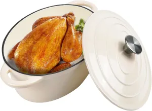 Kerilyn 4.5 Quart Enameled Oval Dutch Oven Pot with Lid and Dual Handles, Cast Iron Dutch Oven for Cooking, Bread Baking, Non-stick Enamel Coated Cookware (Beige)