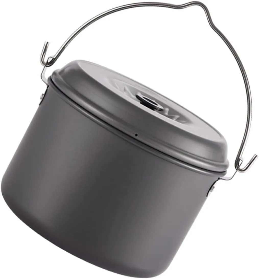 KICHOUSE 4 Person Camping Pot Portable Cookware Set Large Capacity Outdoor Cooking Pot Skillet Non-Stick for Camping Hiking