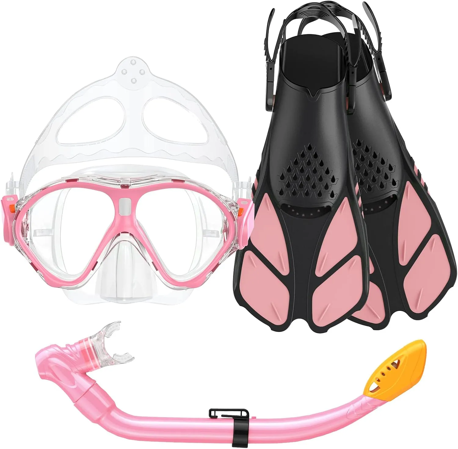 Kids Snorkel Set, Mask Fins Snorkeling Gear for Kids Anti-Fog Swim Goggles 180 Panoramic View Dry Top Snorkel and Dive Flippers Combo with Travel Bag for Snorkeling Training Swimming Diving