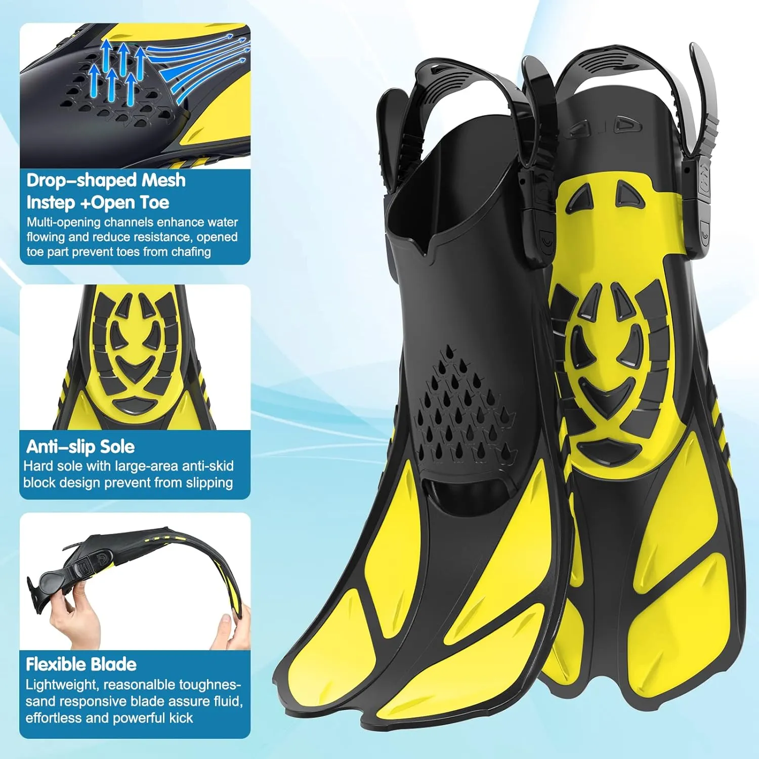 Kids Snorkel Set, Mask Fins Snorkeling Gear for Kids Anti-Fog Swim Goggles 180 Panoramic View Dry Top Snorkel and Dive Flippers Combo with Travel Bag for Snorkeling Training Swimming Diving