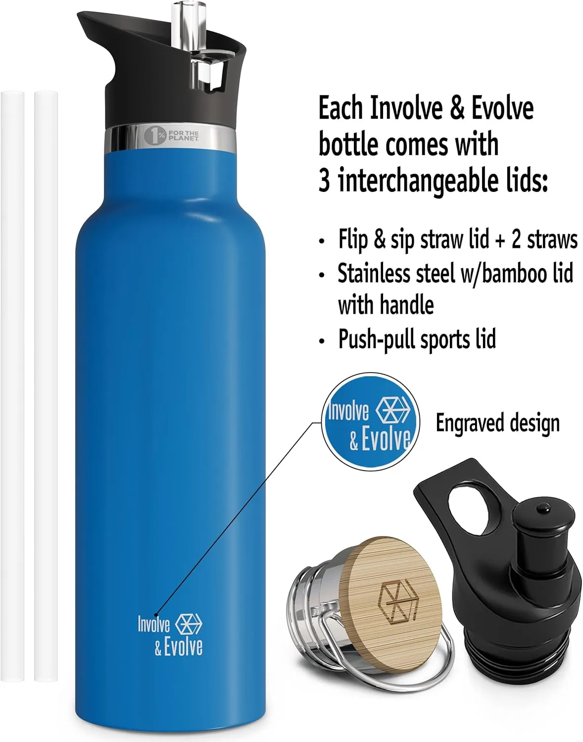 Kids Water Bottle Easy-Sip Straw Lid Leak-Proof Insulated Stainless Steel Thermos Perfect for School & Pickleball 3 Lids BPA-Free Keeps Drinks Cold for 24 Hours