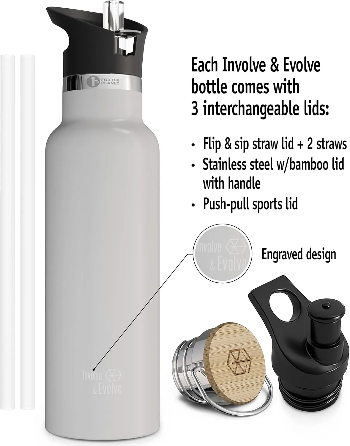 Kids Water Bottle Easy-Sip Straw Lid Leak-Proof Insulated Stainless Steel Thermos Perfect for School & Pickleball 3 Lids BPA-Free Keeps Drinks Cold for 24 Hours
