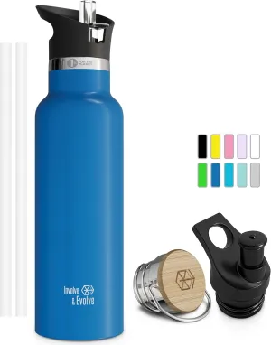 Kids Water Bottle Easy-Sip Straw Lid Leak-Proof Insulated Stainless Steel Thermos Perfect for School & Pickleball 3 Lids BPA-Free Keeps Drinks Cold for 24 Hours