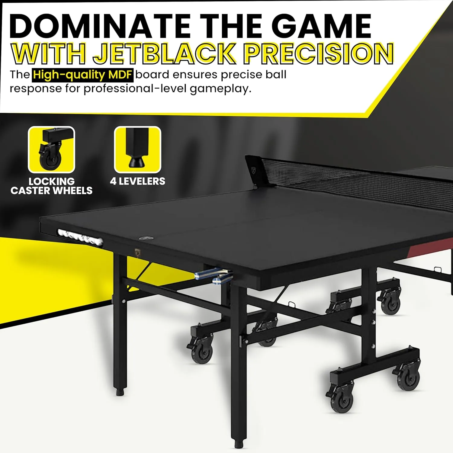 Killerspin MyT Max - Ping Pong Table, Foldable Table for Table Tennis, Portable Ping Pong Table Set with Built-in Paddle and Ball Storage, 25mm