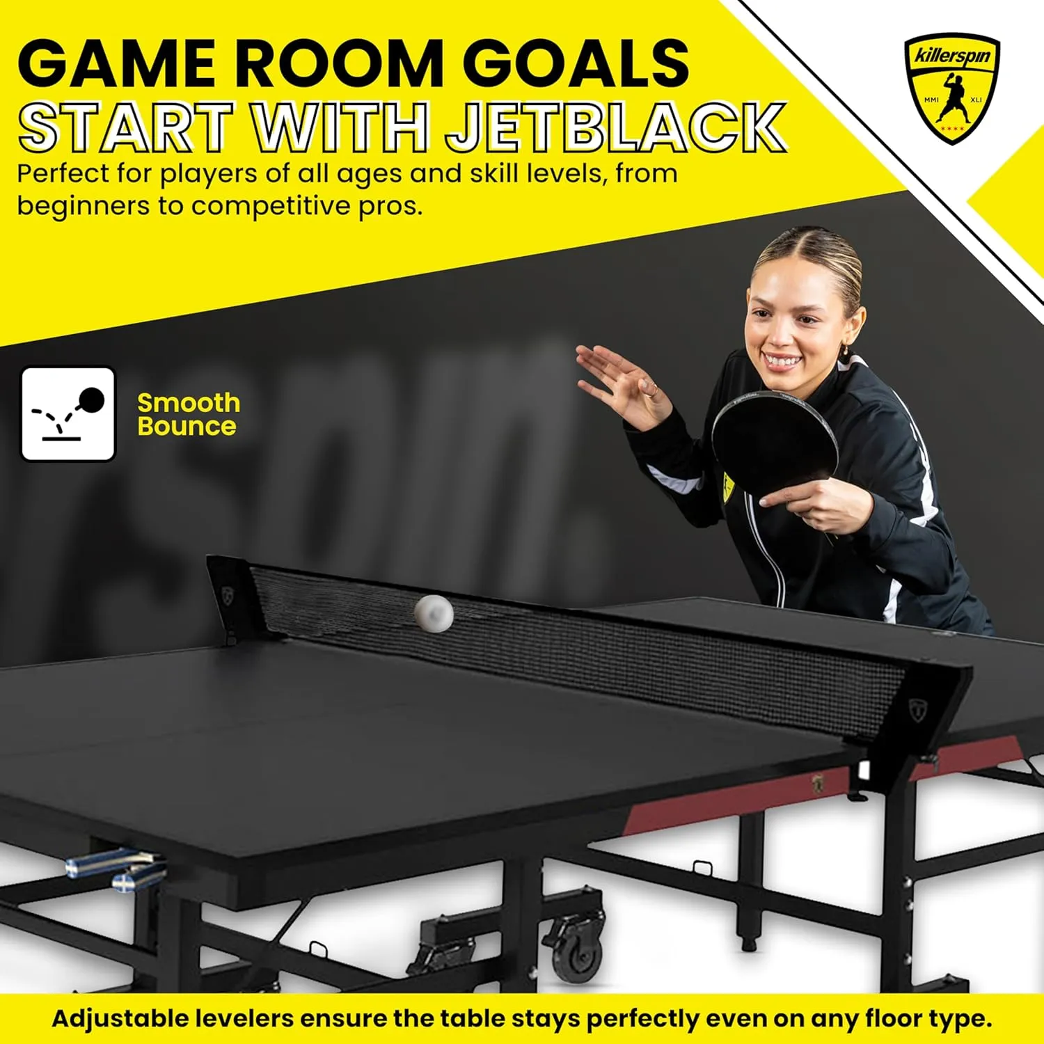 Killerspin MyT Max - Ping Pong Table, Foldable Table for Table Tennis, Portable Ping Pong Table Set with Built-in Paddle and Ball Storage, 25mm