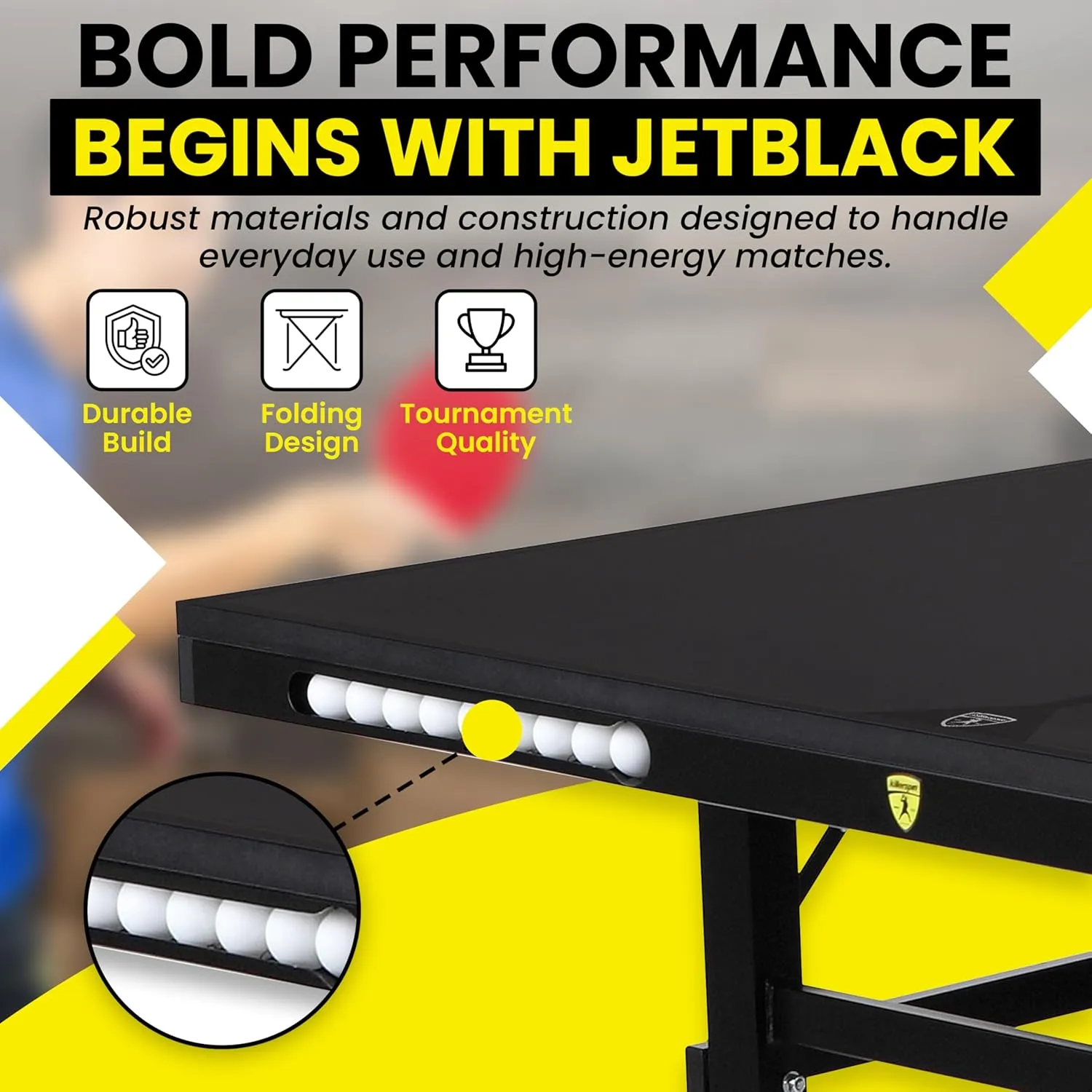 Killerspin MyT Max - Ping Pong Table, Foldable Table for Table Tennis, Portable Ping Pong Table Set with Built-in Paddle and Ball Storage, 25mm