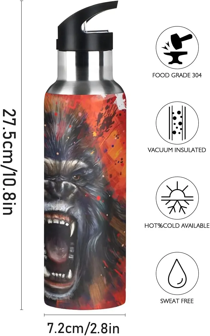 King Kong Water Bottle with Straw Lid Leakproof Kids Insulated Stainless Steel Water Flask Bottle for Sports Gym Outdoor 20 oz