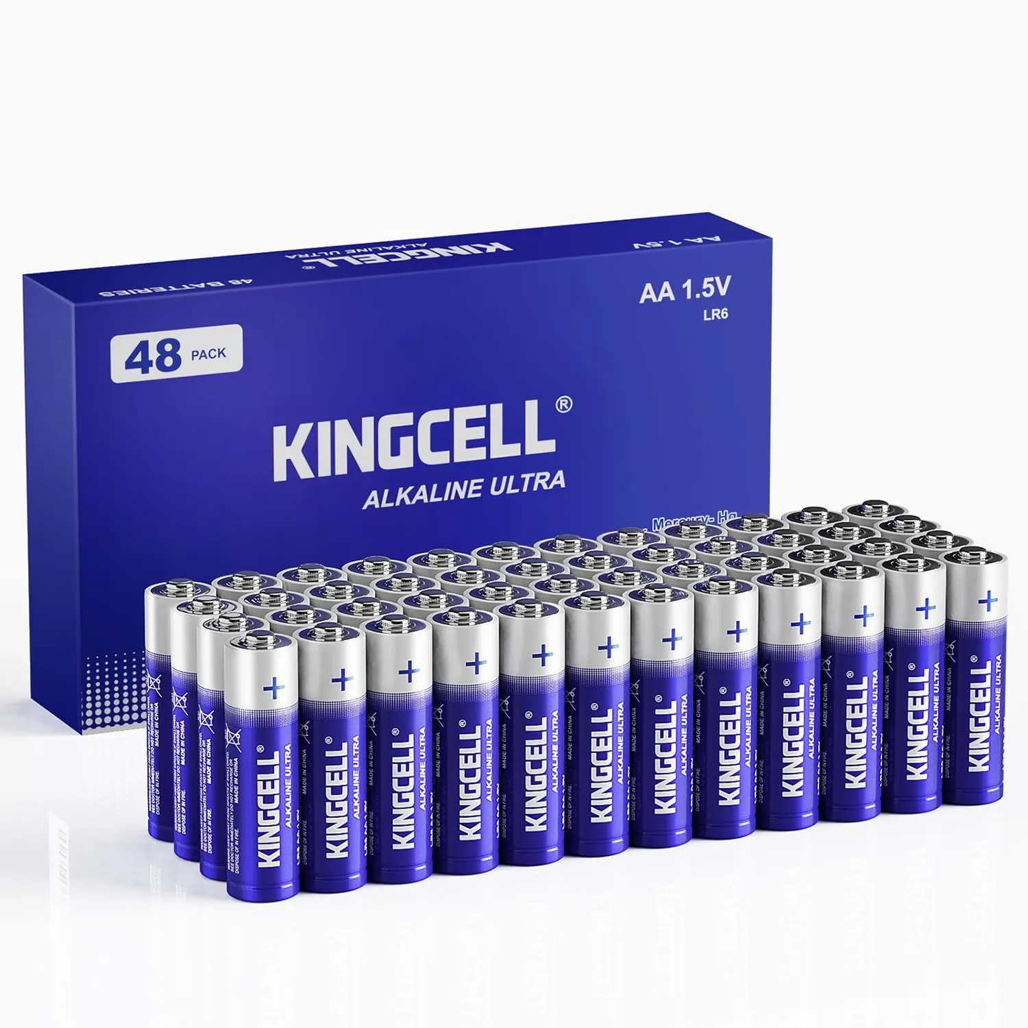 KINGCELL AA Batteries 48 Pack, High-Performance Alkaline AA Batteries 10-Year Shelf Life Double A Batteries with Long-Lasting Power for Household and Office Devices