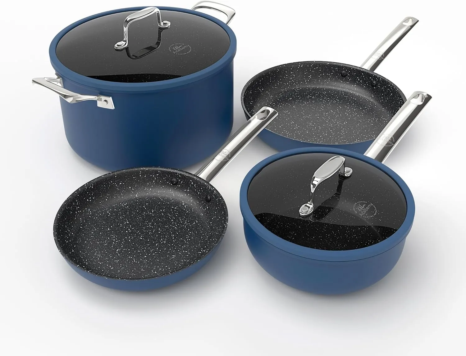 Kitchen Academy Plasma Titanium Ceramic Nonstick Cookware Set - 6 Piece Induction Pots and Pans Set Non Stick, Blue Healthy Non Toxic Cooking Ware Set with Scratch Defense Technology, PFOA&PFOS Free